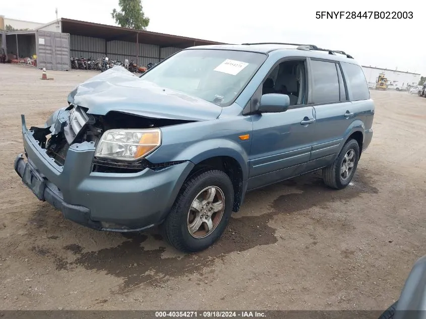 5FNYF28447B022003 2007 Honda Pilot Ex