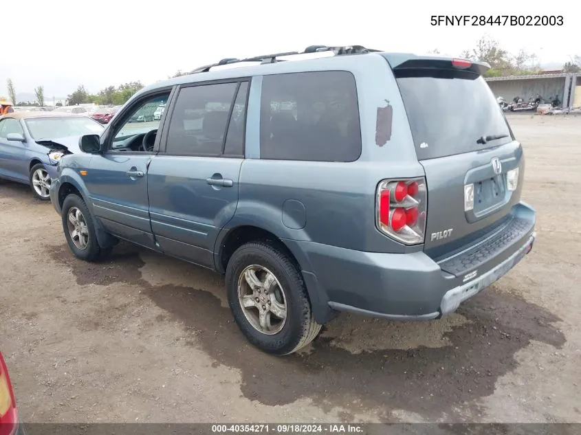 5FNYF28447B022003 2007 Honda Pilot Ex