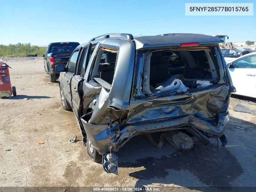 2007 Honda Pilot Exl VIN: 5FNYF28577B015765 Lot: 40408031