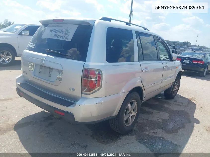 2007 Honda Pilot Ex-L VIN: 5FNYF285X7B039364 Lot: 40443556