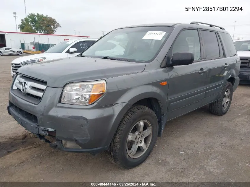 2007 Honda Pilot Exl VIN: 5FNYF28517B012294 Lot: 40444146