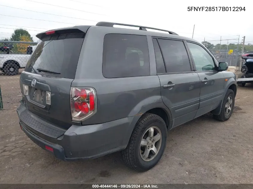 2007 Honda Pilot Exl VIN: 5FNYF28517B012294 Lot: 40444146