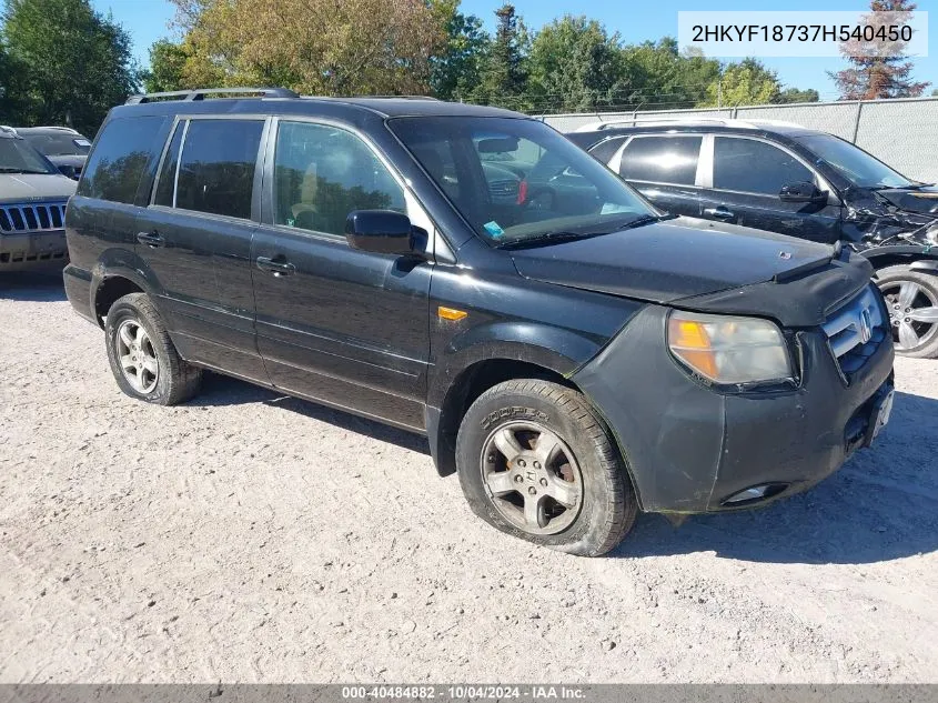 2007 Honda Pilot Ex-L VIN: 2HKYF18737H540450 Lot: 40484882