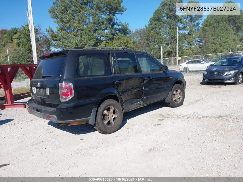 2007 Honda Pilot Ex-L VIN: 5FNYF28537B027024 Lot: 40615523