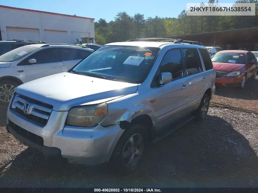 2007 Honda Pilot Ex-L VIN: 2HKYF18667H538554 Lot: 40628502