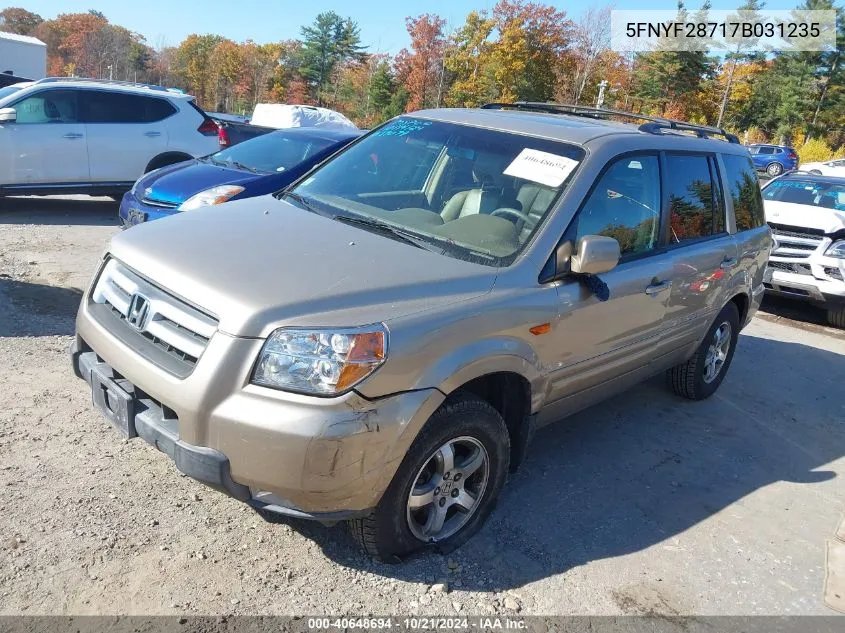 2007 Honda Pilot Exl VIN: 5FNYF28717B031235 Lot: 40648694