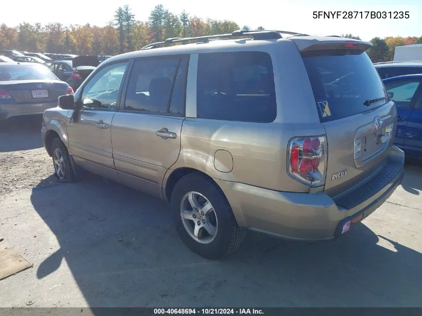 2007 Honda Pilot Exl VIN: 5FNYF28717B031235 Lot: 40648694