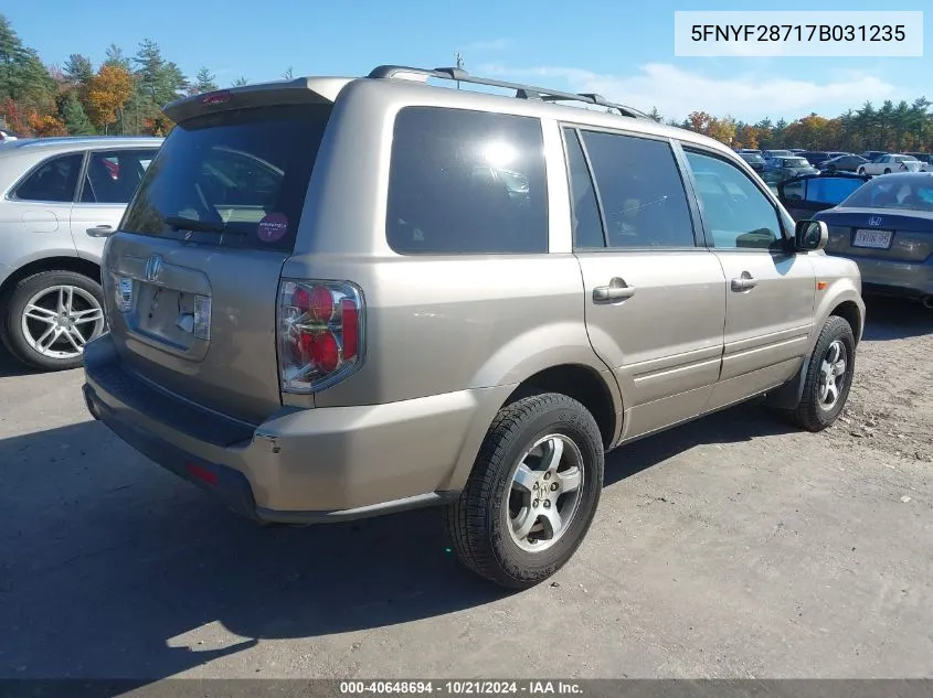 2007 Honda Pilot Exl VIN: 5FNYF28717B031235 Lot: 40648694