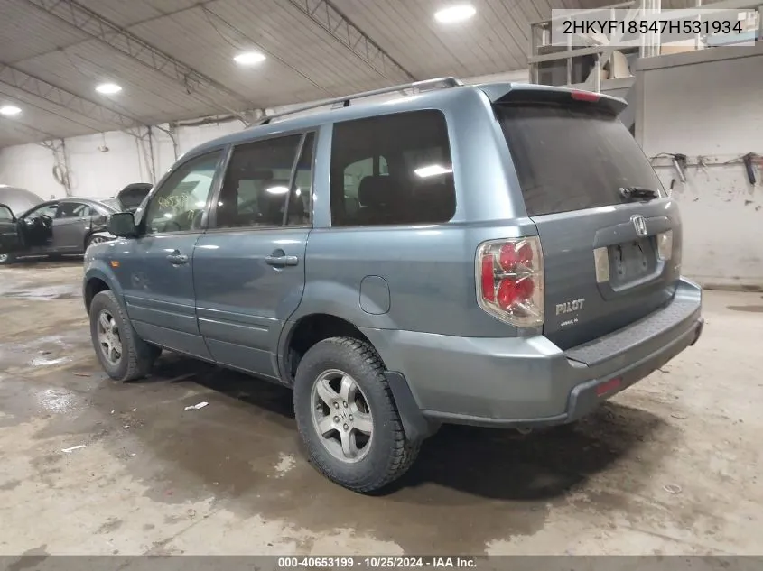 2007 Honda Pilot Ex-L VIN: 2HKYF18547H531934 Lot: 40653199