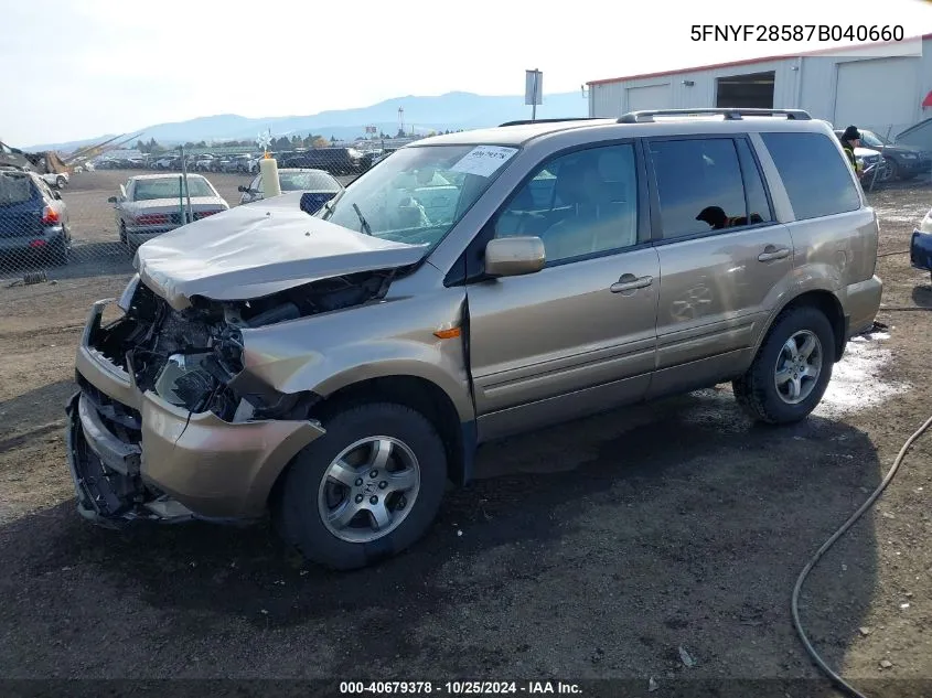 2007 Honda Pilot Ex-L VIN: 5FNYF28587B040660 Lot: 40679378