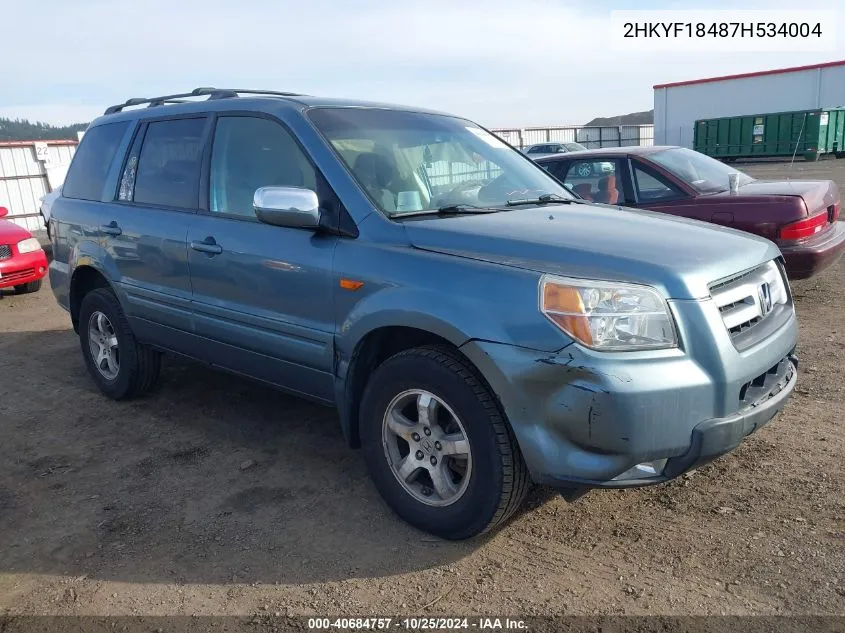 2007 Honda Pilot Ex VIN: 2HKYF18487H534004 Lot: 40684757