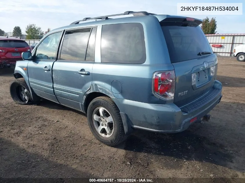 2007 Honda Pilot Ex VIN: 2HKYF18487H534004 Lot: 40684757