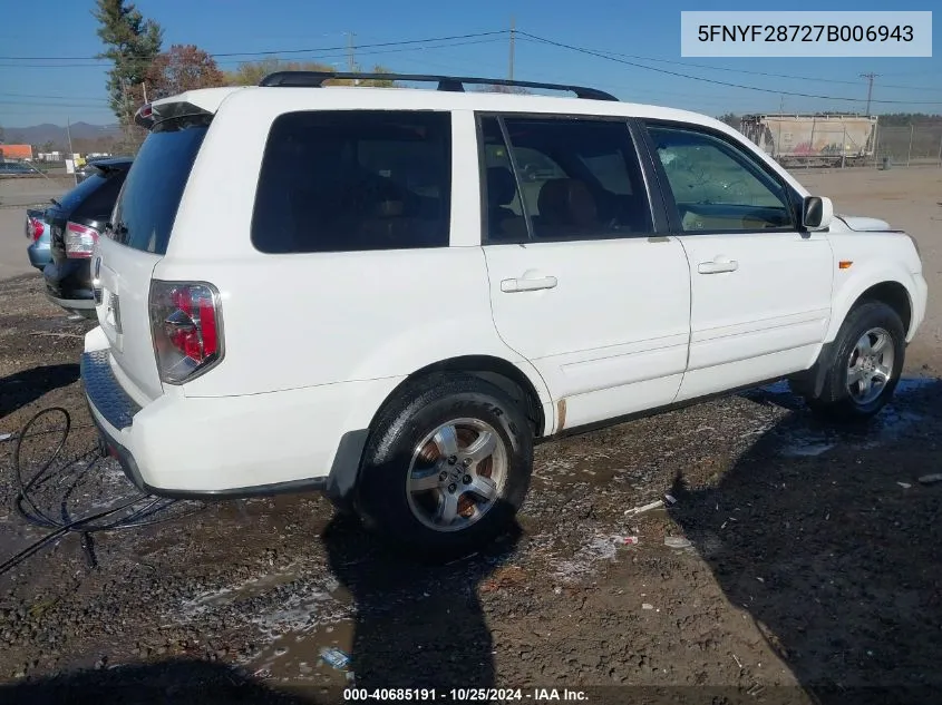 2007 Honda Pilot Ex-L VIN: 5FNYF28727B006943 Lot: 40685191