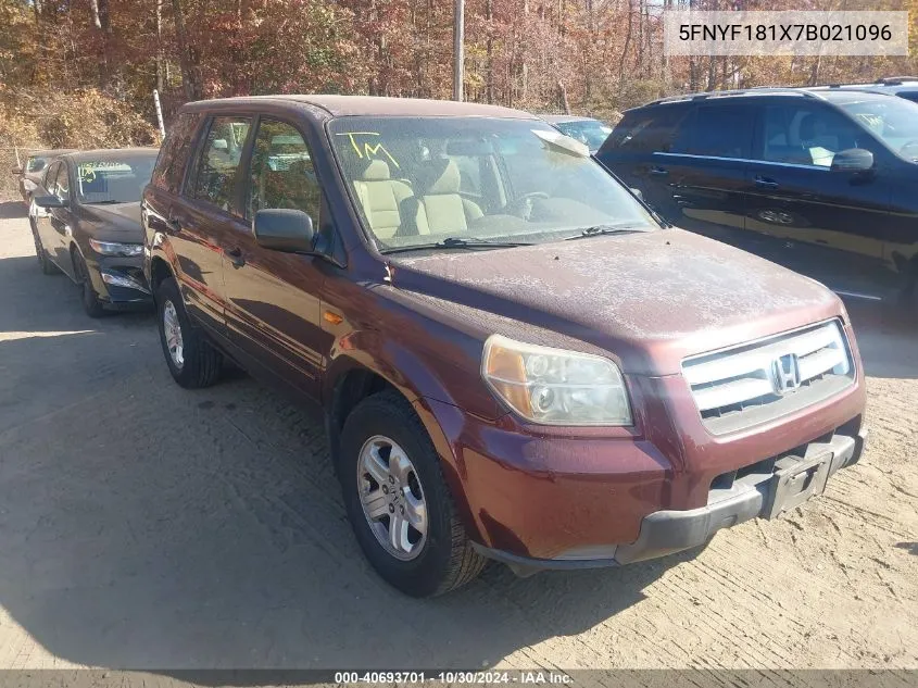 2007 Honda Pilot Lx VIN: 5FNYF181X7B021096 Lot: 40693701