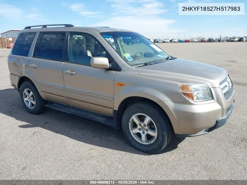 2007 Honda Pilot Ex-L VIN: 2HKYF18527H517983 Lot: 40696213