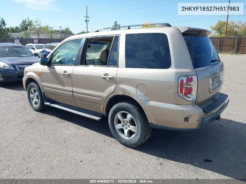 2007 Honda Pilot Ex-L VIN: 2HKYF18527H517983 Lot: 40696213