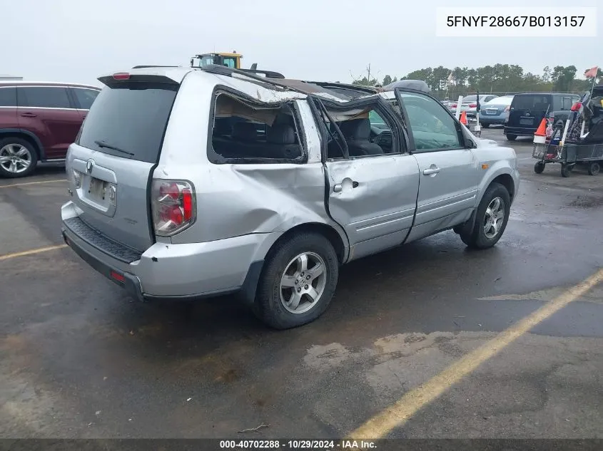 2007 Honda Pilot Ex-L VIN: 5FNYF28667B013157 Lot: 40702288