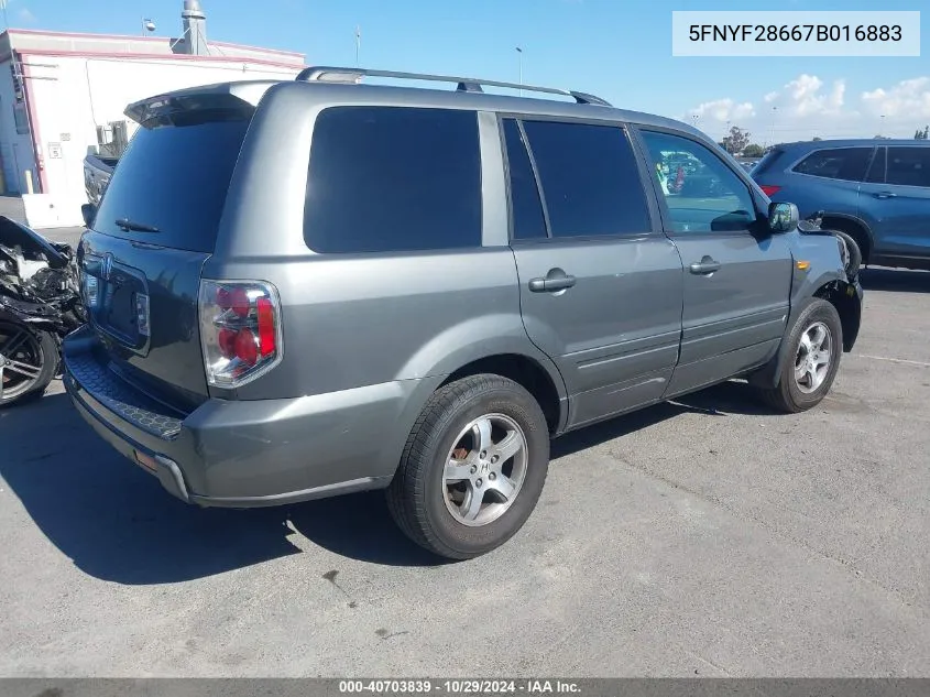 2007 Honda Pilot Ex-L VIN: 5FNYF28667B016883 Lot: 40703839