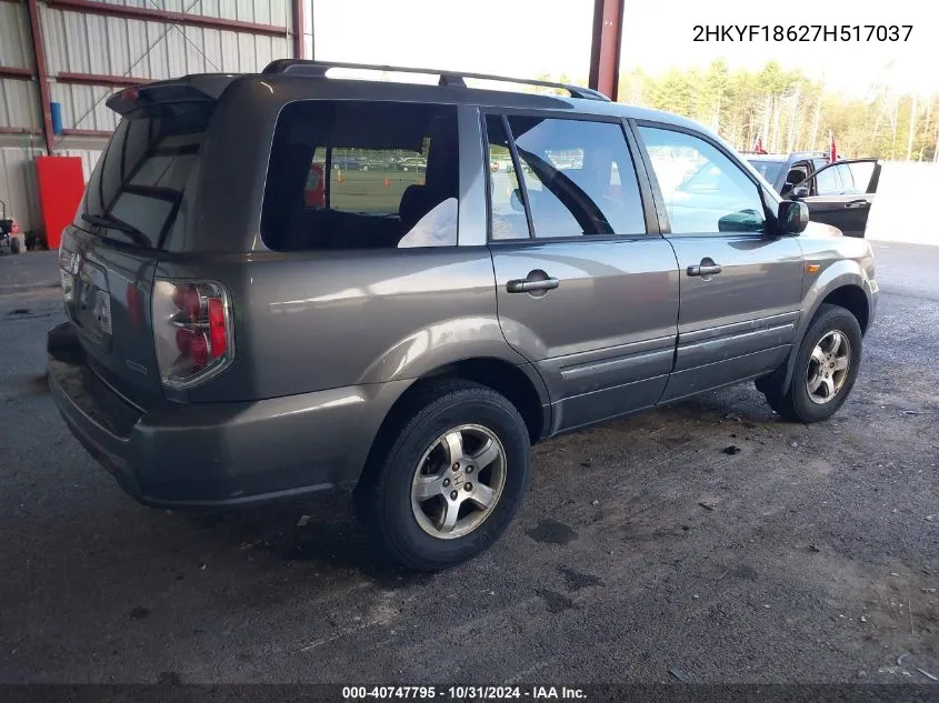 2007 Honda Pilot Ex-L VIN: 2HKYF18627H517037 Lot: 40747795