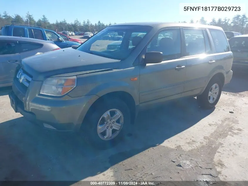 2007 Honda Pilot Lx VIN: 5FNYF18177B029723 Lot: 40772309