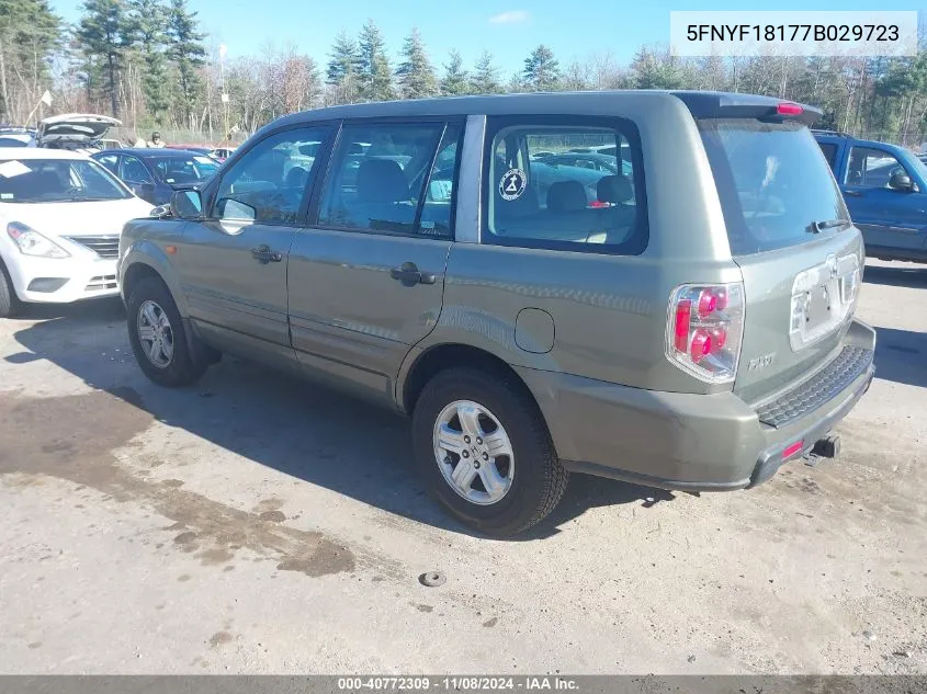 2007 Honda Pilot Lx VIN: 5FNYF18177B029723 Lot: 40772309