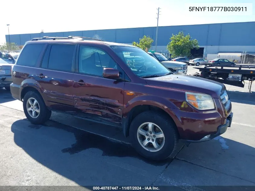 2007 Honda Pilot Ex-L VIN: 5FNYF18777B030911 Lot: 40787447