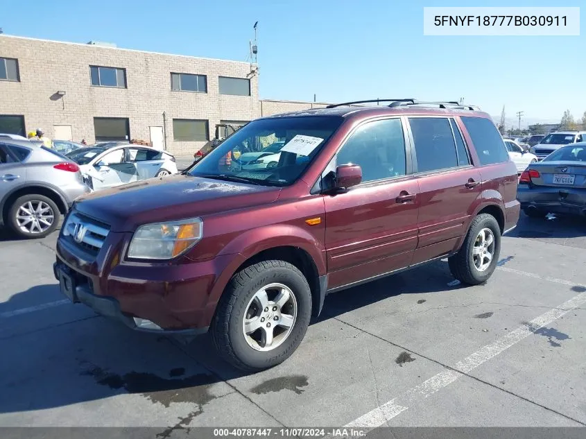 2007 Honda Pilot Ex-L VIN: 5FNYF18777B030911 Lot: 40787447