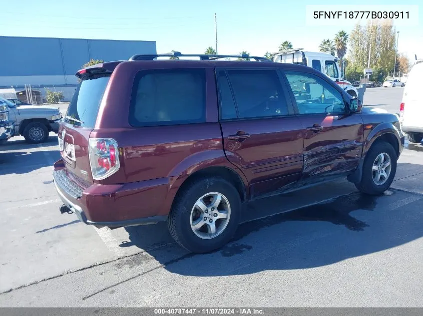 2007 Honda Pilot Ex-L VIN: 5FNYF18777B030911 Lot: 40787447