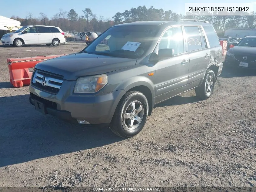 2007 Honda Pilot Ex-L VIN: 2HKYF18557H510042 Lot: 40795756