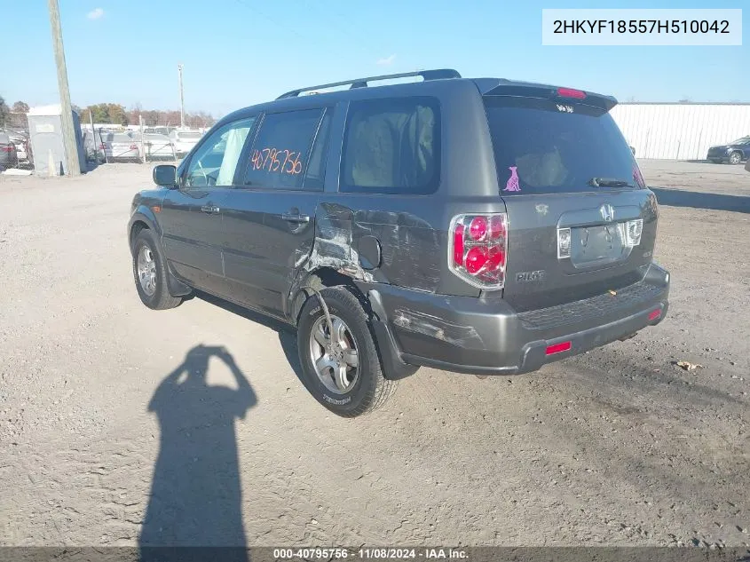 2007 Honda Pilot Ex-L VIN: 2HKYF18557H510042 Lot: 40795756