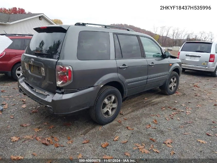 2007 Honda Pilot Ex VIN: 2HKYF18437H535996 Lot: 40800078