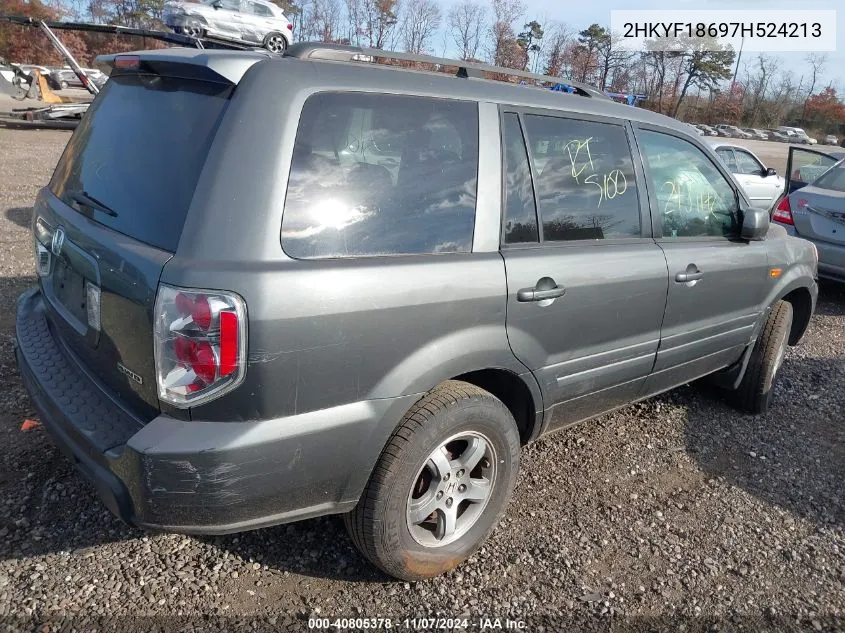 2007 Honda Pilot Ex-L VIN: 2HKYF18697H524213 Lot: 40805378