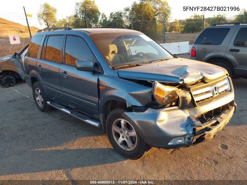 2007 Honda Pilot Ex VIN: 5FNYF28427B021996 Lot: 40805513