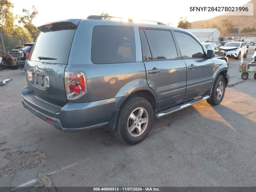 2007 Honda Pilot Ex VIN: 5FNYF28427B021996 Lot: 40805513