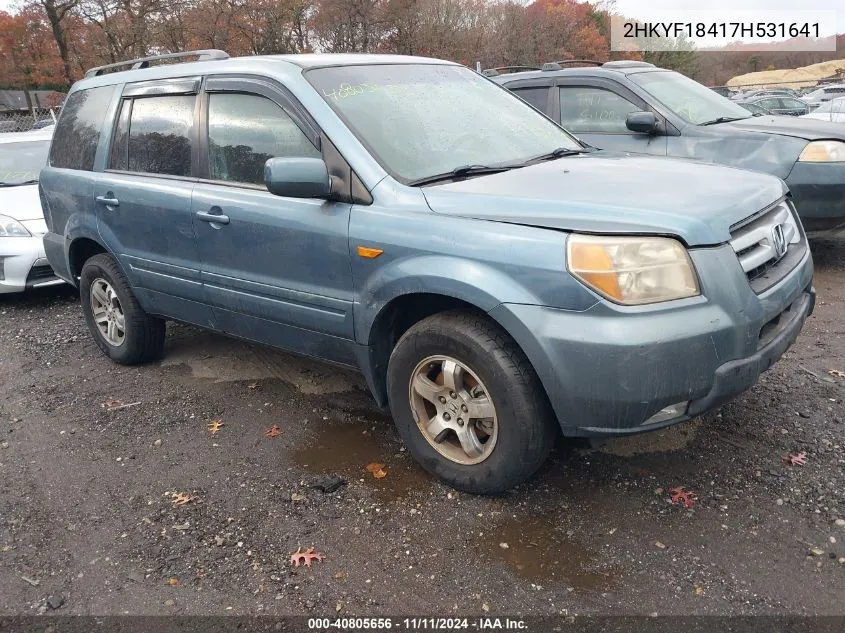 2007 Honda Pilot Ex VIN: 2HKYF18417H531641 Lot: 40805656