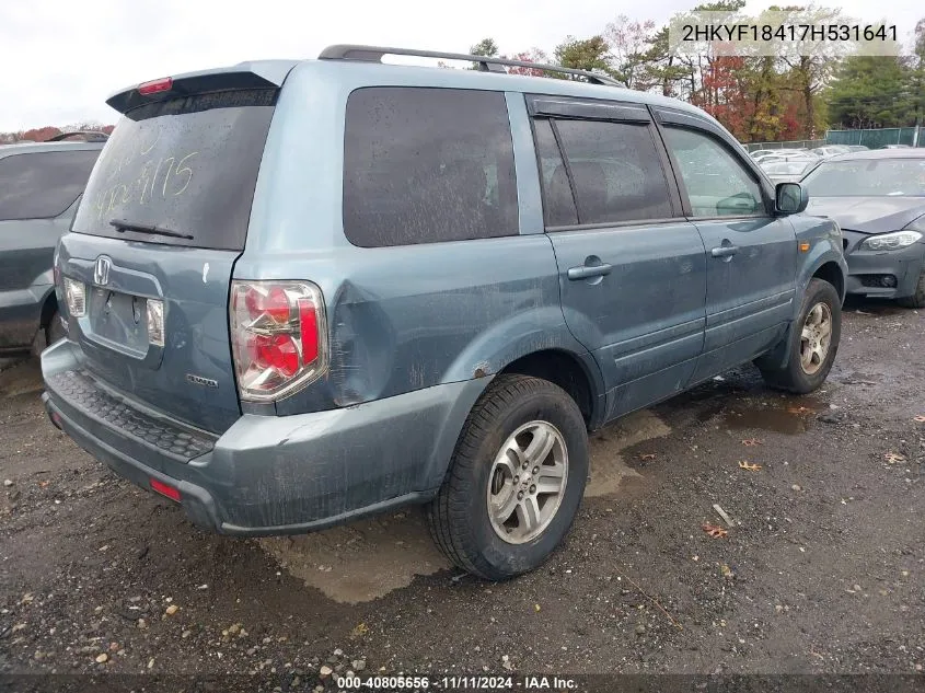 2007 Honda Pilot Ex VIN: 2HKYF18417H531641 Lot: 40805656