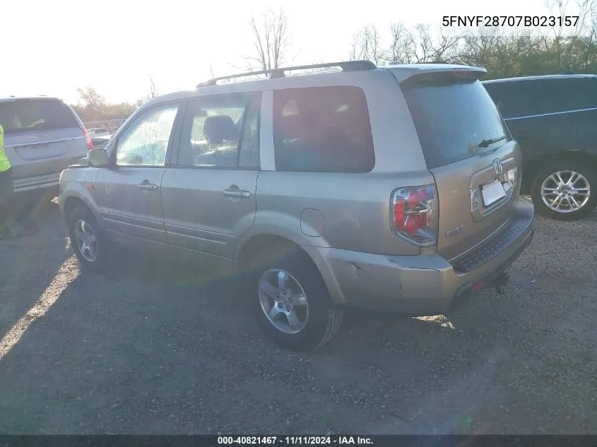 2007 Honda Pilot Exl VIN: 5FNYF28707B023157 Lot: 40821467