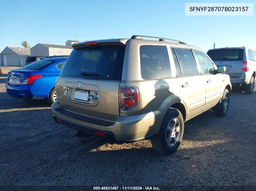 2007 Honda Pilot Exl VIN: 5FNYF28707B023157 Lot: 40821467