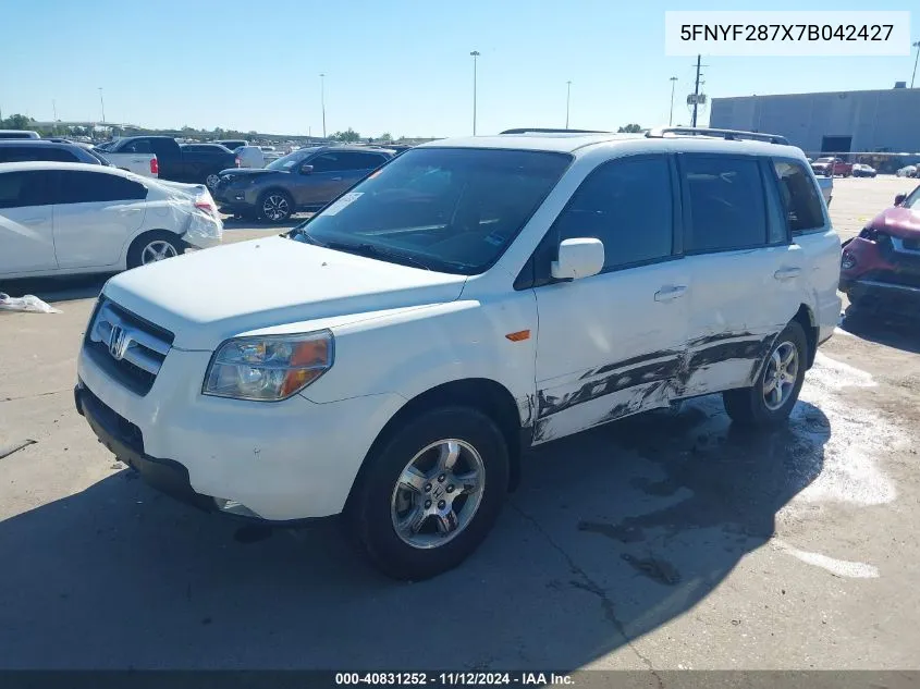 2007 Honda Pilot Ex-L VIN: 5FNYF287X7B042427 Lot: 40831252