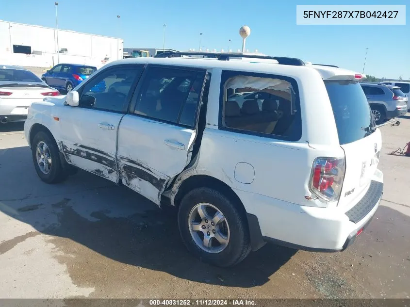 2007 Honda Pilot Ex-L VIN: 5FNYF287X7B042427 Lot: 40831252