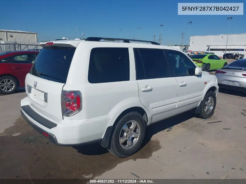 2007 Honda Pilot Ex-L VIN: 5FNYF287X7B042427 Lot: 40831252