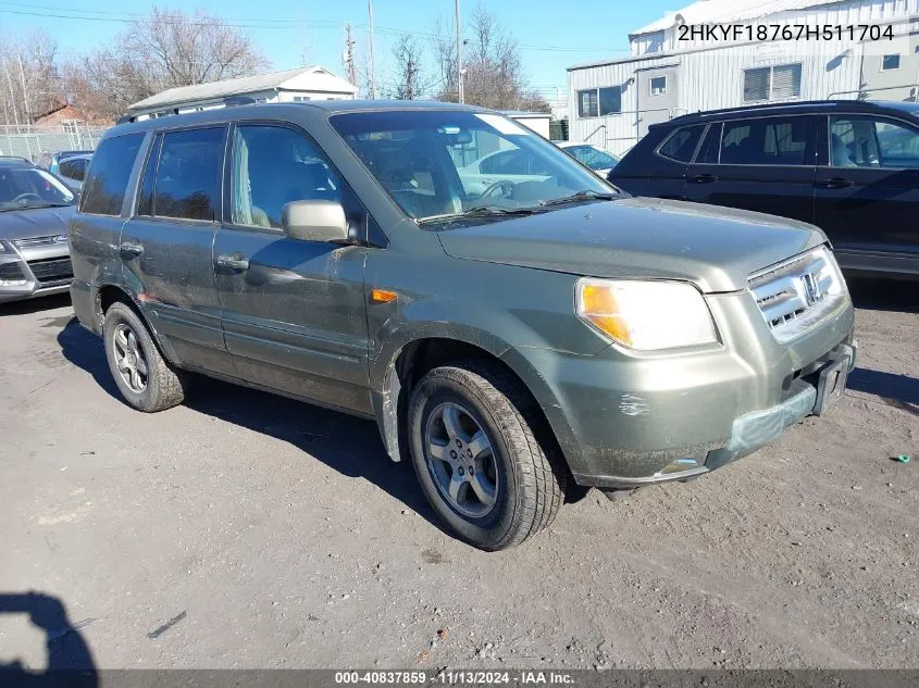 2007 Honda Pilot Ex-L VIN: 2HKYF18767H511704 Lot: 40837859