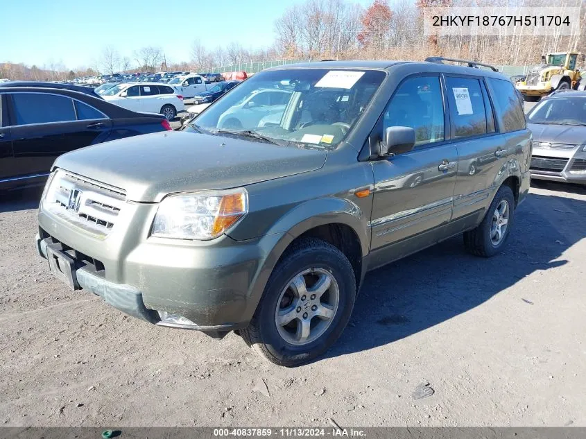 2007 Honda Pilot Ex-L VIN: 2HKYF18767H511704 Lot: 40837859