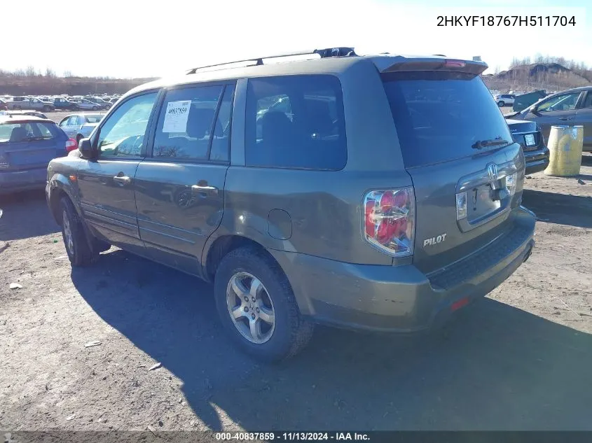 2007 Honda Pilot Ex-L VIN: 2HKYF18767H511704 Lot: 40837859