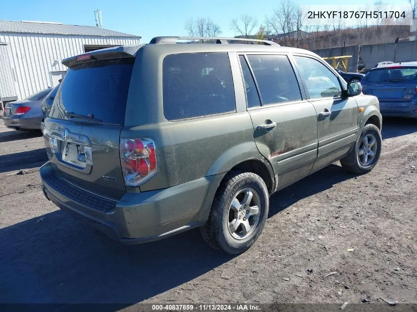 2007 Honda Pilot Ex-L VIN: 2HKYF18767H511704 Lot: 40837859