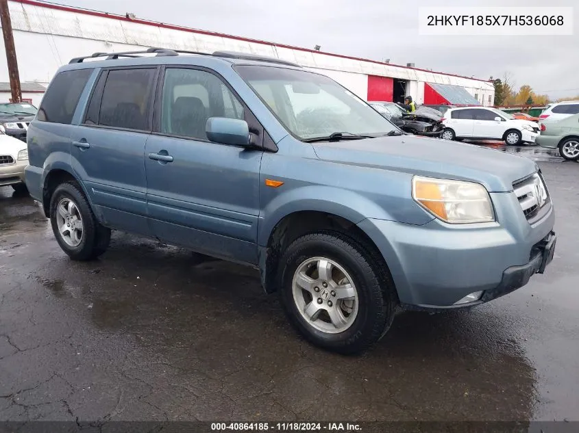 2007 Honda Pilot Exl VIN: 2HKYF185X7H536068 Lot: 40864185