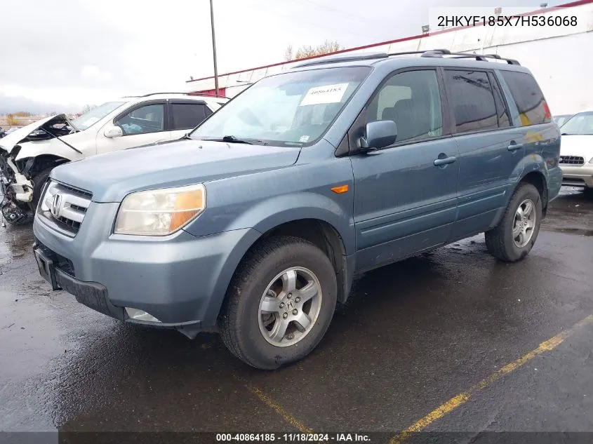 2007 Honda Pilot Exl VIN: 2HKYF185X7H536068 Lot: 40864185