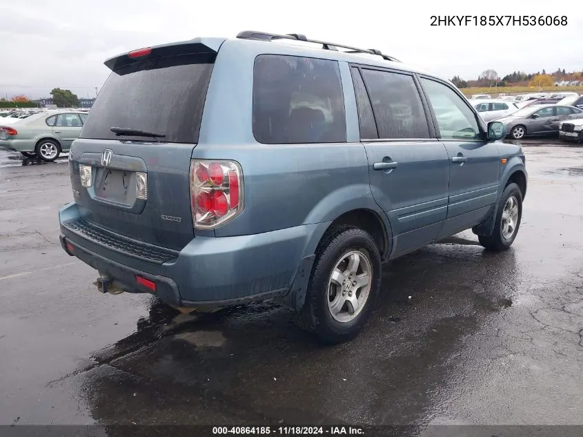 2007 Honda Pilot Exl VIN: 2HKYF185X7H536068 Lot: 40864185