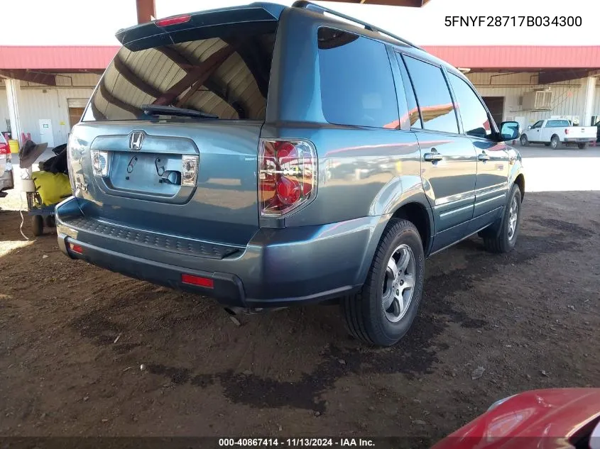 2007 Honda Pilot Ex-L VIN: 5FNYF28717B034300 Lot: 40867414