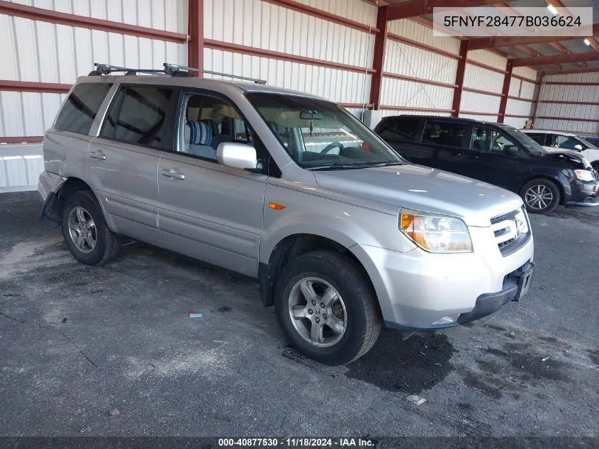 2007 Honda Pilot Ex VIN: 5FNYF28477B036624 Lot: 40877530